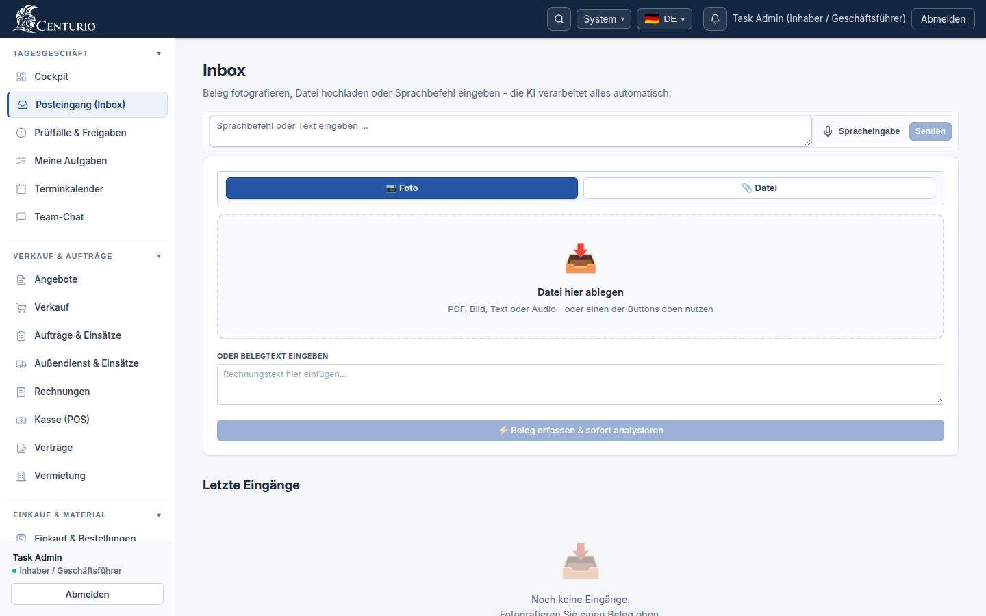 Universal Inbox — Belege per Foto erfassen